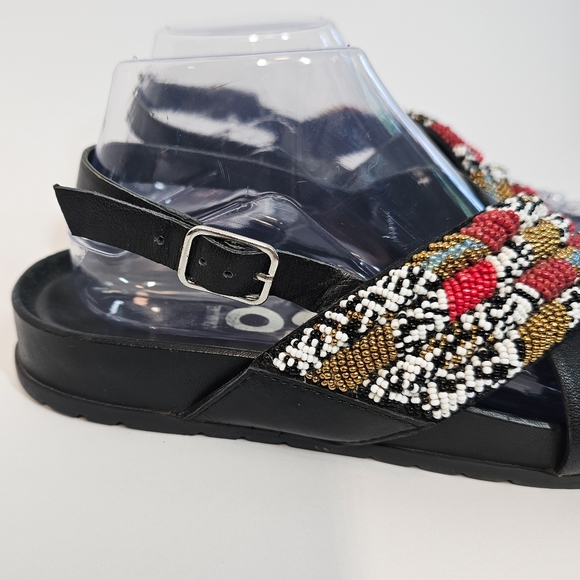 Gioseppo Beaded Haverhill Black open toe Strap Flat Leather Sandal Size 8 or 39 - Picture 5 of 12